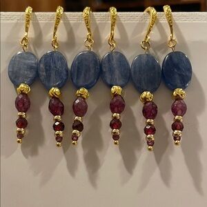 Elegant Garnet and Kyanite Gold Dangle Earrings